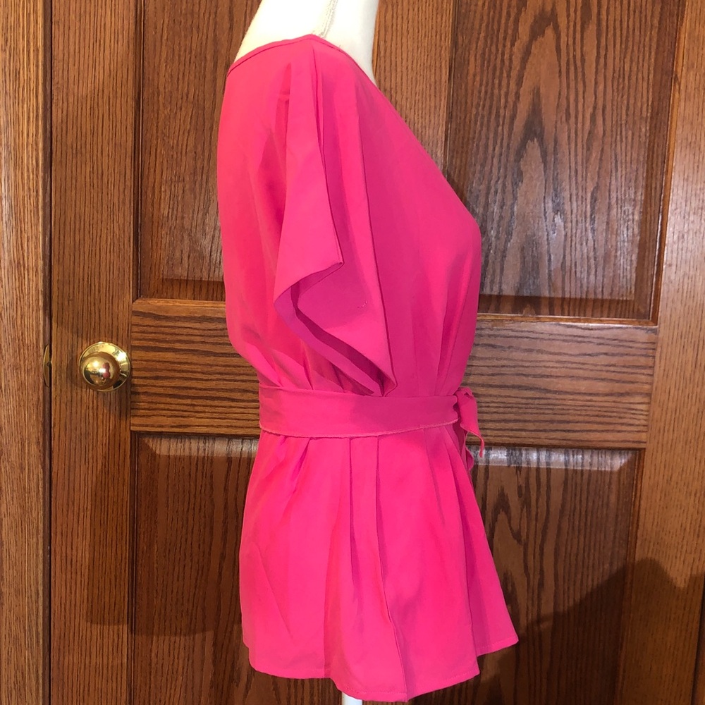 SHEIN Hot Pink Off-Shoulder Blouse with Tie